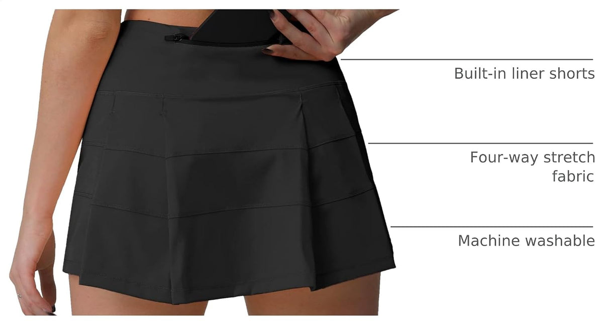 High Waisted Pleated Tennis Skirt with Pockets Athletic Golf Skorts for Women Casual Workout Built-in Shorts