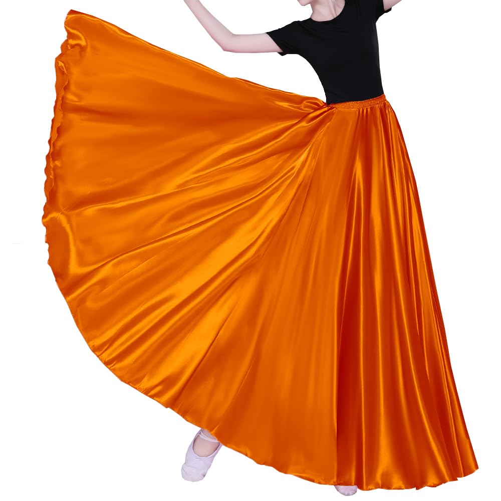 Women Long Tulle Shiny Satin Maxi Flowy Dance Skirt