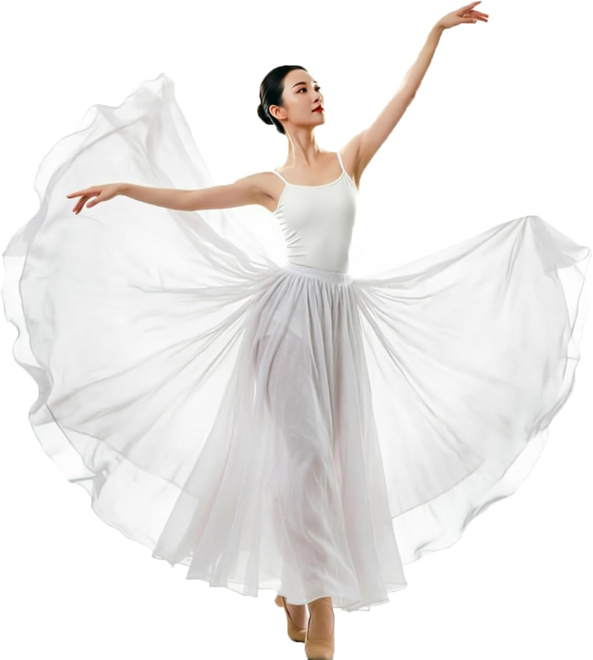 Women's Lyrical Dance Skirt Gradient Color Chiffon Long Swing Sheer Wrap Skirts for Modern Ballet Performance