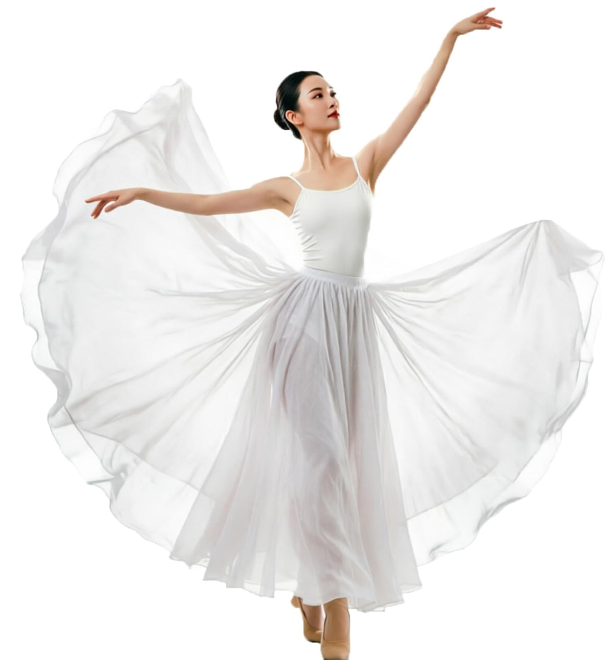 Women's Lyrical Dance Skirt Gradient Color Chiffon Long Swing Sheer Wrap Skirts for Modern Ballet Performance