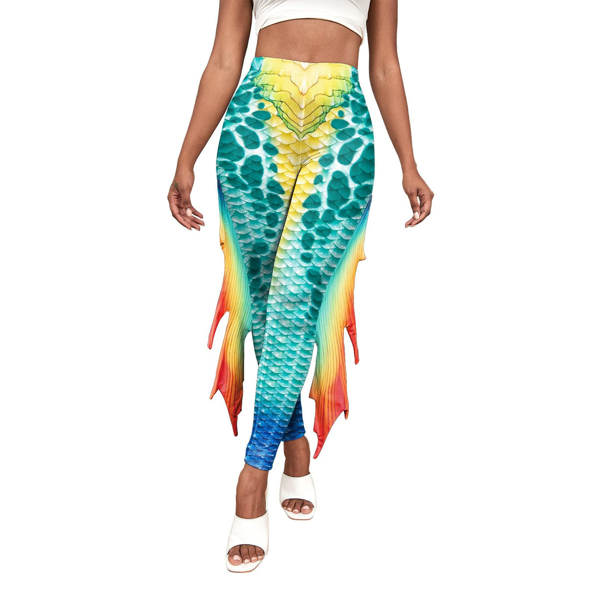 color cosplayer Mermaid Yoga Print Leggings for Women Plus Size Fish Scale High Waisted Pants Halloween Costume Tights