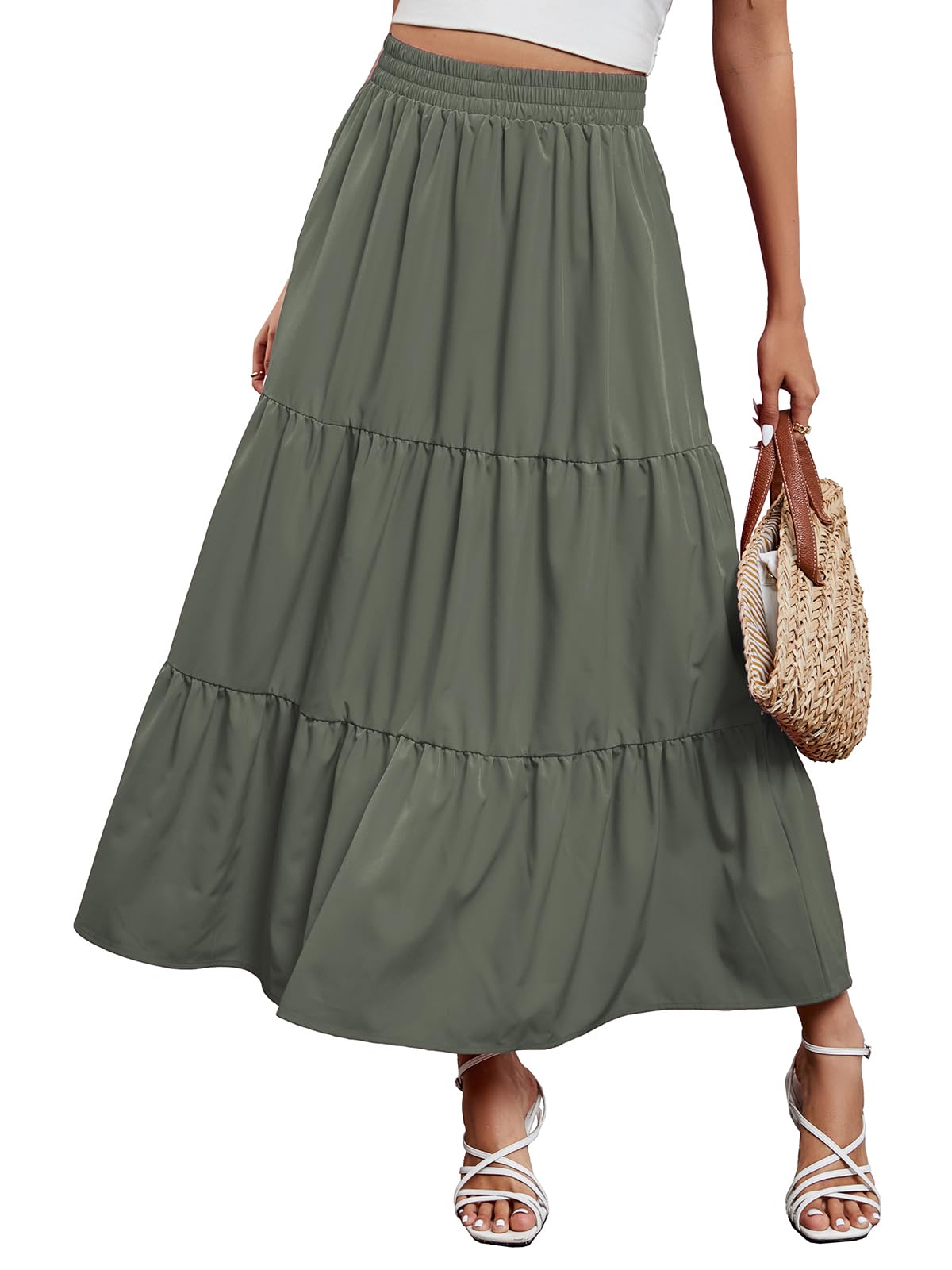 Arolina Maxi Skirts for Women Summer Boho Flowy Tiered Long Beach Skirt