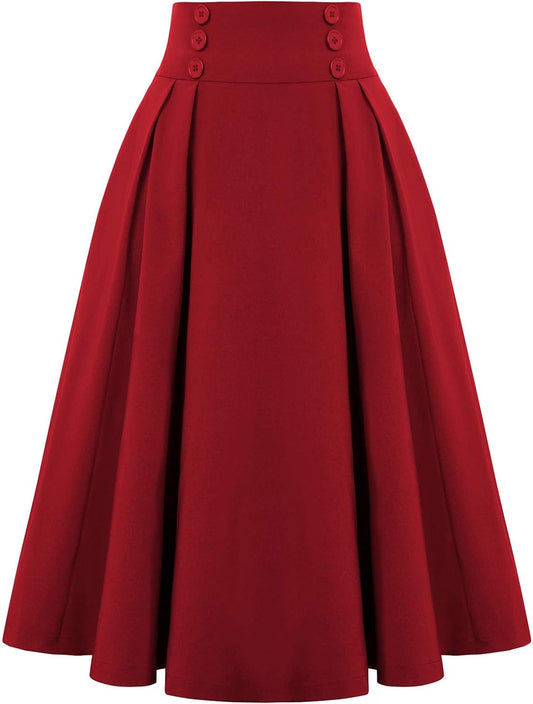 Belle Poque Women's Midi Pleated A-Line Skirts Pockets