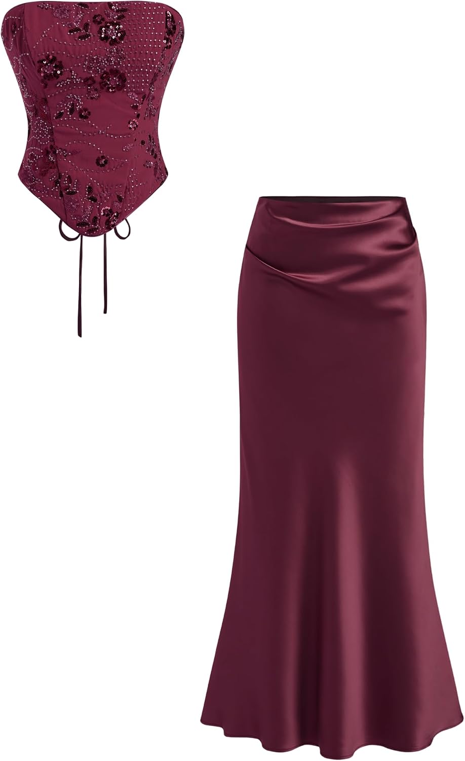 CIDER Lace Floral Corset Top Mermaid Maxi Skirt Set