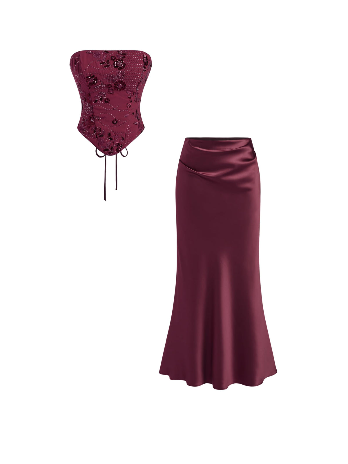 CIDER Lace Floral Corset Top Mermaid Maxi Skirt Set