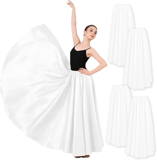 4PCS Satin Dance Skirt for Women Ankle Length Full Circle Women Maxi Shiny Skirt for Flamenco Belly Dance Party