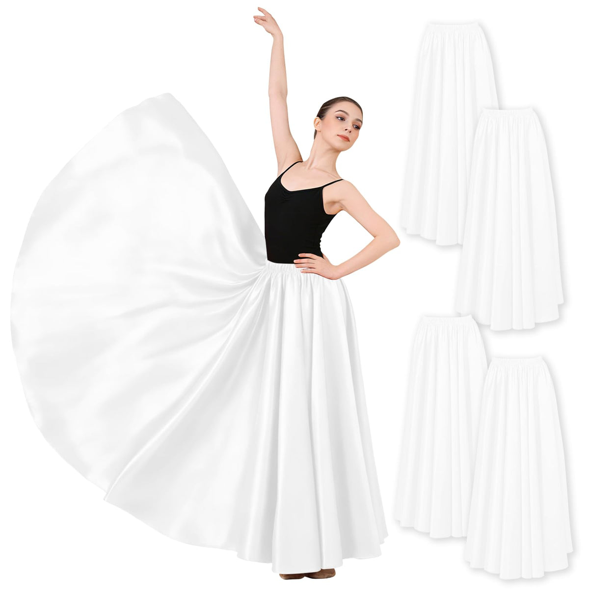 4PCS Satin Dance Skirt for Women Ankle Length Full Circle Women Maxi Shiny Skirt for Flamenco Belly Dance Party
