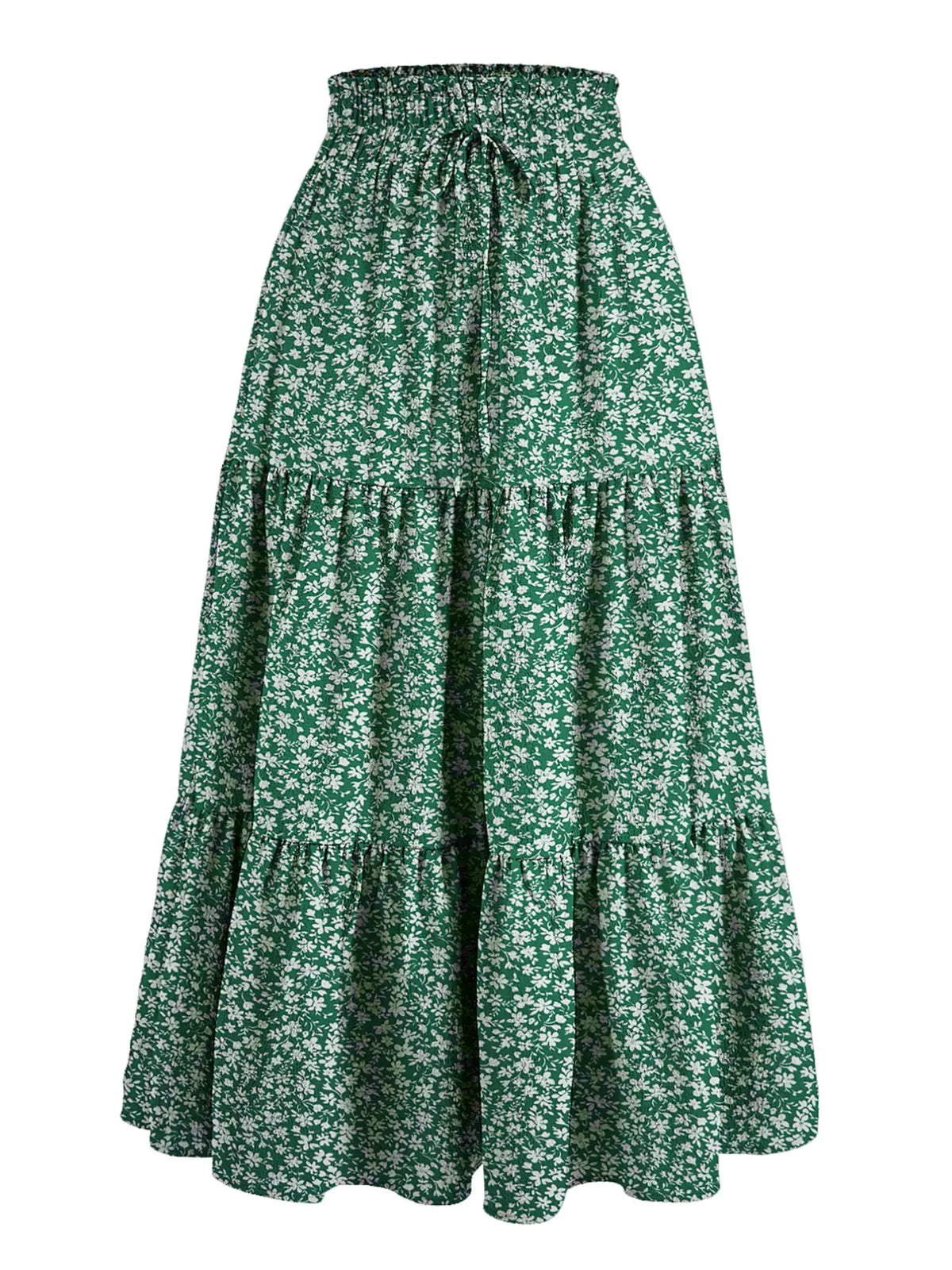 Boho High-Waisted Fishtail Skirt Bottoms, Bohemian Floral Skirt, Plain Color Solid A-Line Midi Dress, Layered Ruffle Hem, Casual Long Skirt for All Seasons