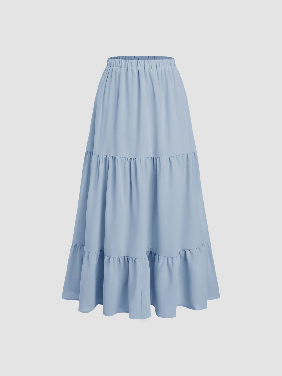 Cider Solid Elastic Waist Ruffle Hem Tiered Maxi Skirt,clothes for back to school,first day of school outfits