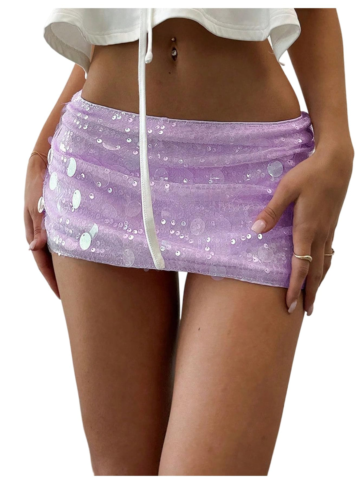 Floerns Women's Sequin Low Waist Mini Skorts Night Out Skirt Shorts