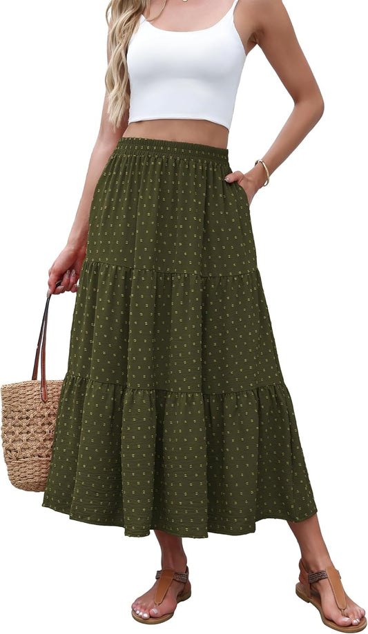 Witsmile High Waist Tiered Skirts for Women Flowy Skirts for Women Long Length with Pockets 2026 Fashion Trendy