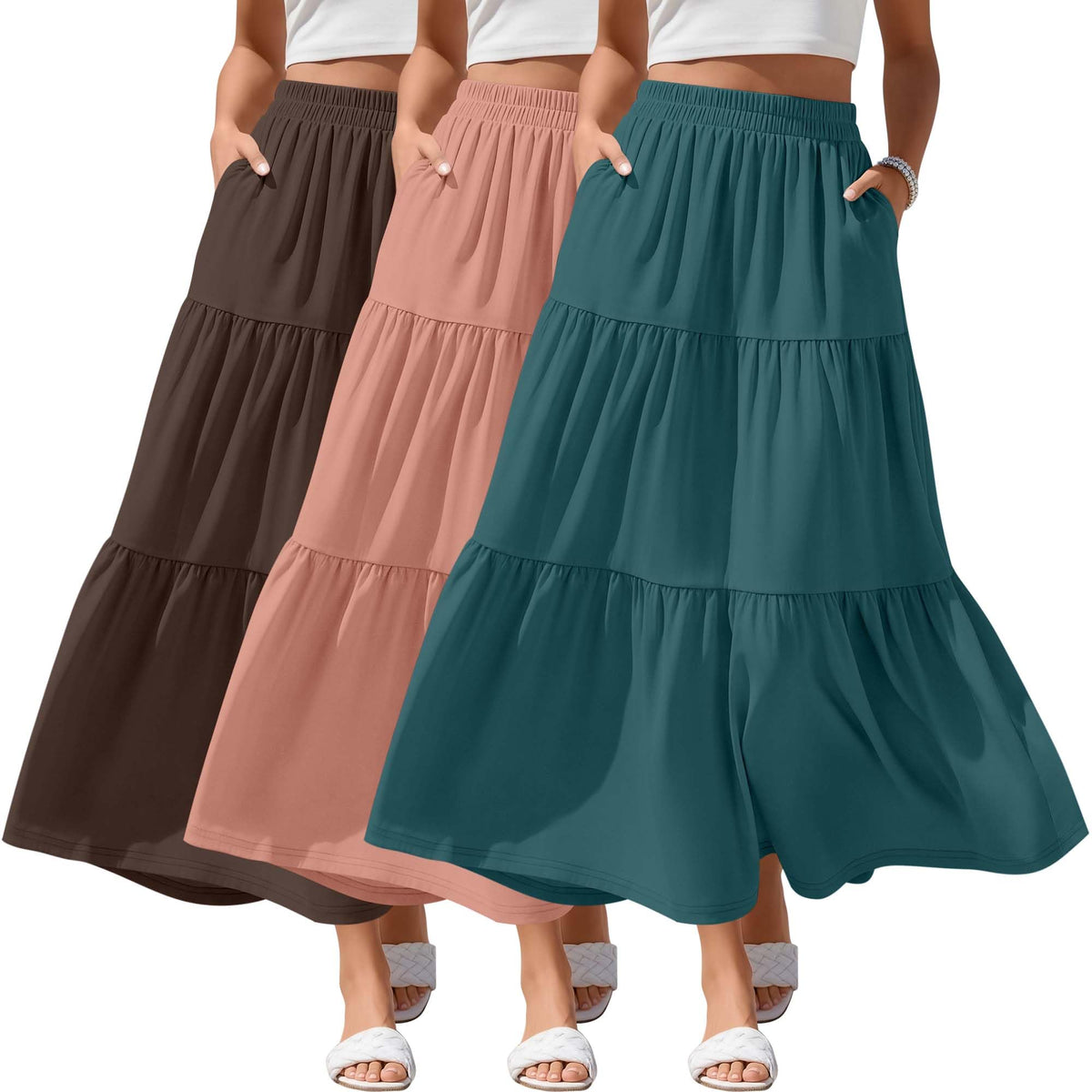 3 Pack Women's Maxi Tiered Skirts