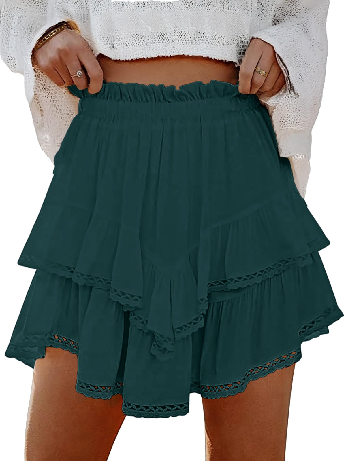 Lepunuo Boho Shorts for Women High Waisted Ruffle Tiered Flowy Skirts with Shorts Underneath Western Skorts
