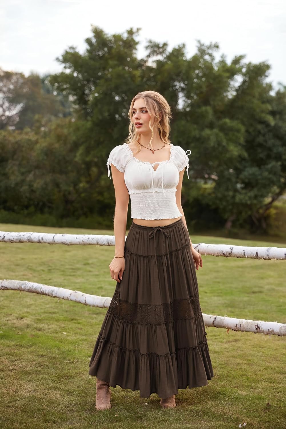 Scarlet Darkness Women's Boho Maxi Skirts Flowy Lace Long Renaissance Skirt