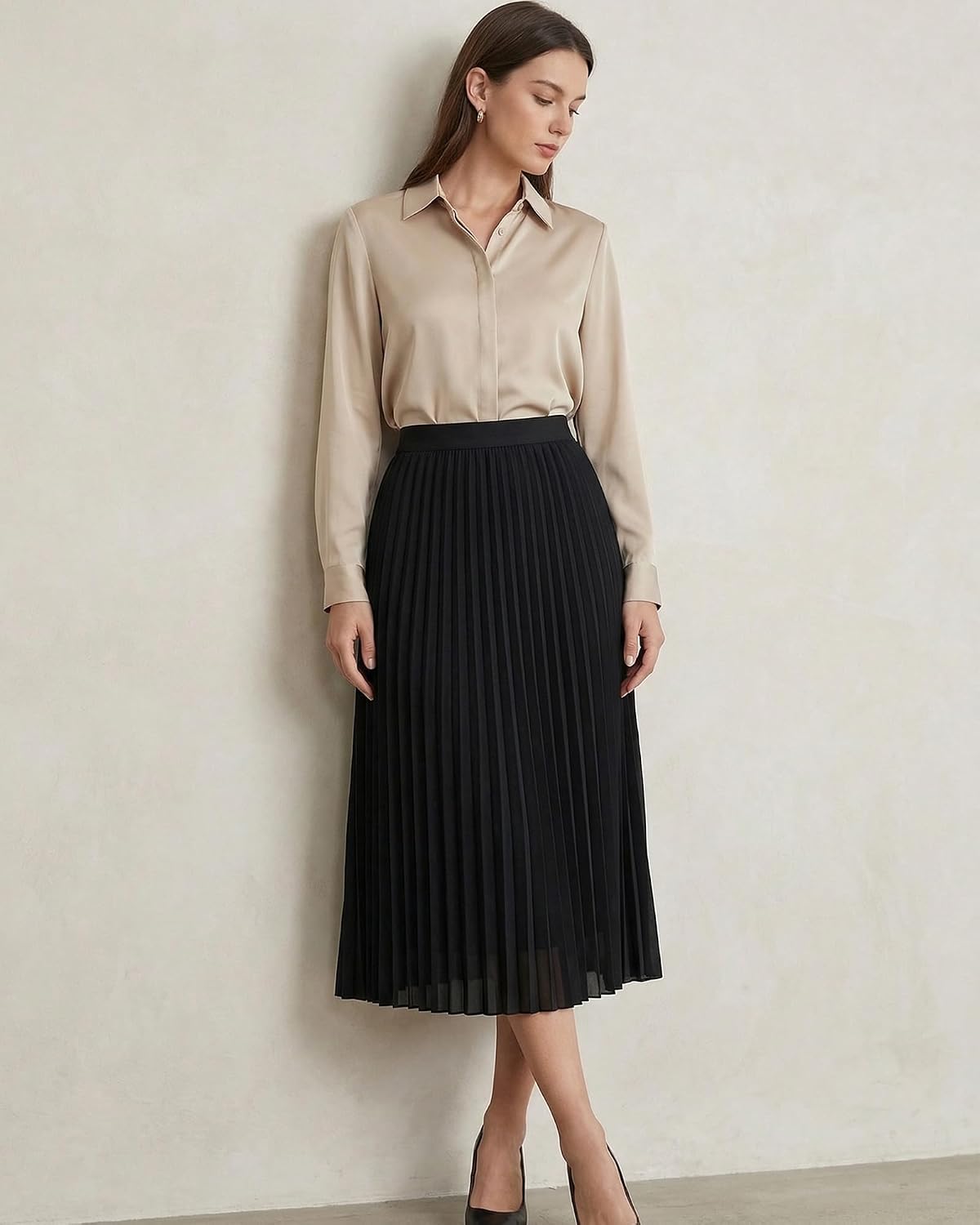 Shestellar Pleated Midi Skirt for Women Outfits Chiffon A-Line
