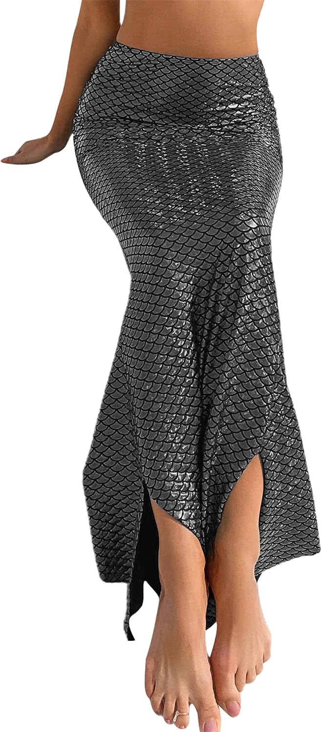 Women Halloween Mermaid Sequin Scale Skirt Package Hip High Waist Fishtail Costume Role-Play Party Cos Outfits