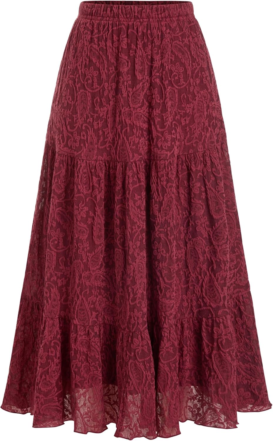 CIDER Long Tiered Mesh Lace Skirts Floral A Line Boho Skirt with Pockets