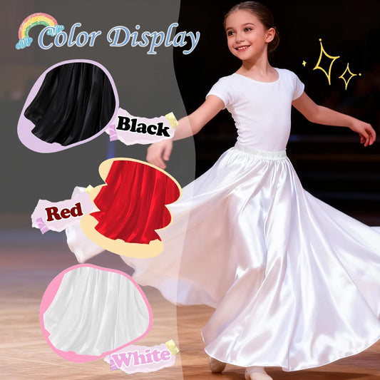 4PCS Ankle Length Satin Full Circle Skirt for Girls, Perfect for Belly Dance and Flamenco, Elegant Swing Dance Attire