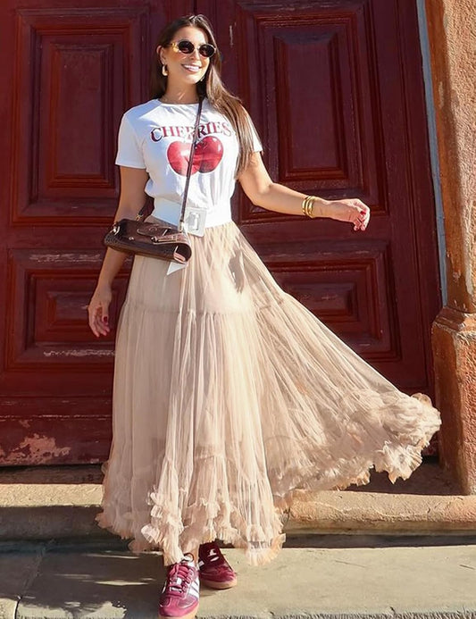 COZYPOIN Women's Maxi Tulle Skirts Long Layered Mesh Tiered Fairy Skirt