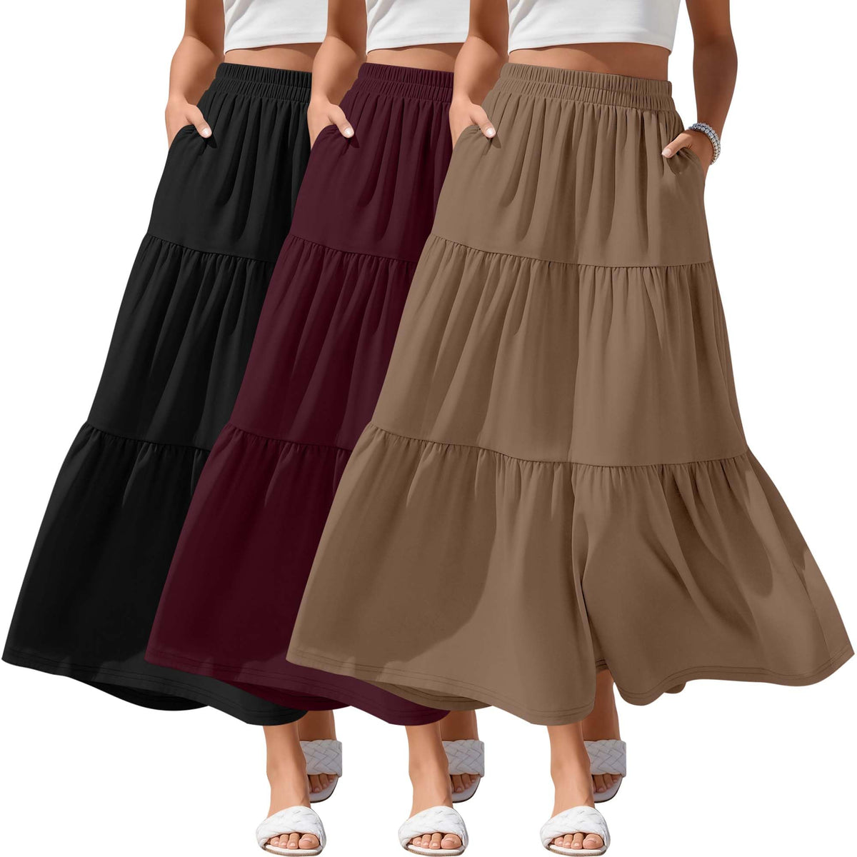3 Pack Women's Maxi Tiered Skirts