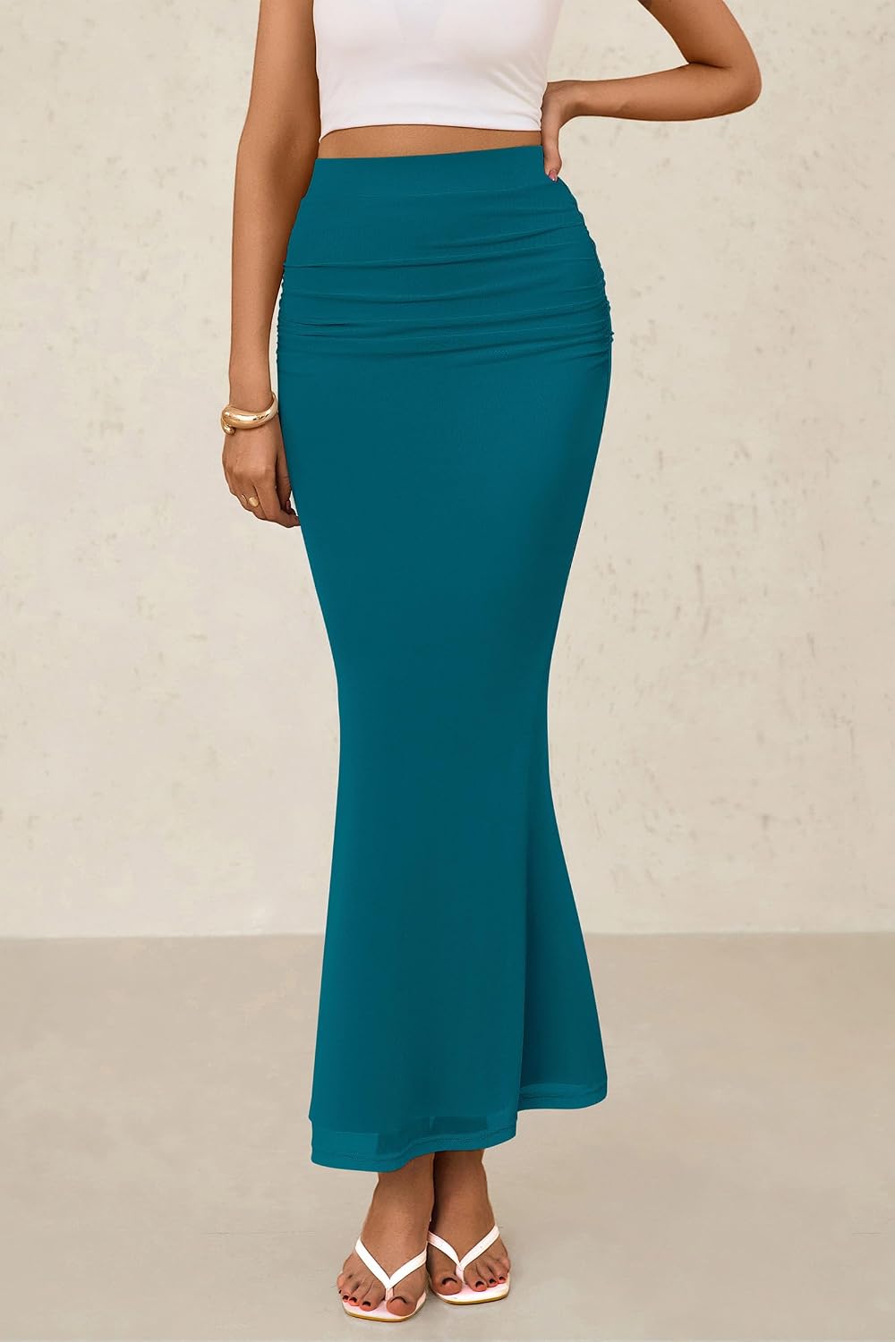 PRETTYGARDEN Maxi Skirts for Women Bodycon Mermaid Mesh Skirt