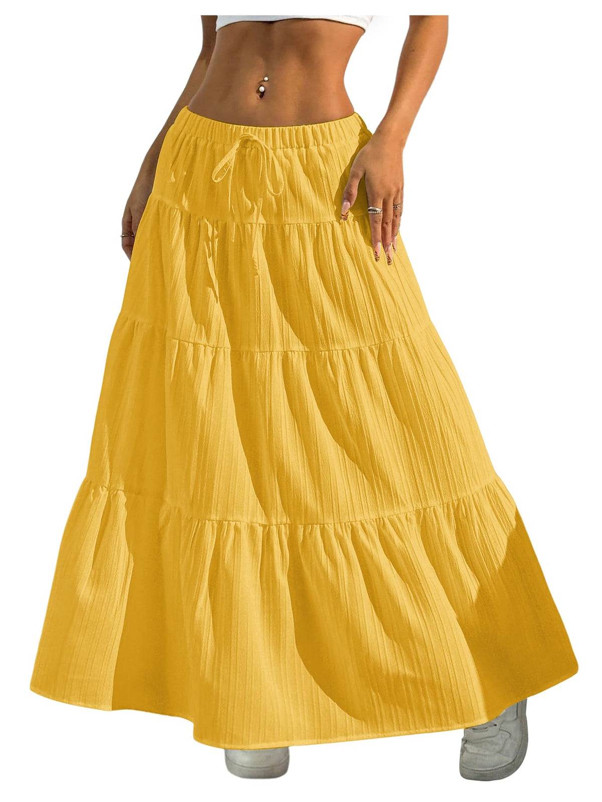 Verdusa Women's Boho Flowy Ruffle Long Maxi Skirt Summer Beach Outfits