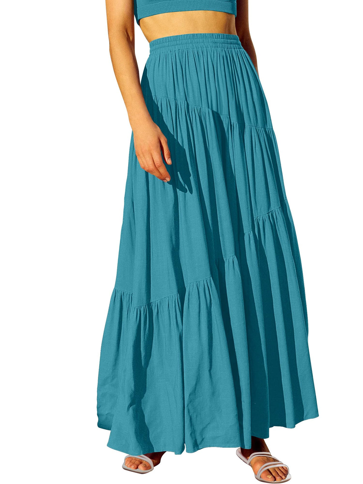 ANRABESS Women’s Summer Boho Flowy Maxi Skirts with Pockets