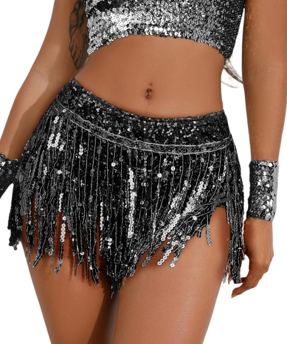 Women's Sequins Tassel Skirts Shorts Booty Dance Festival Bottoms