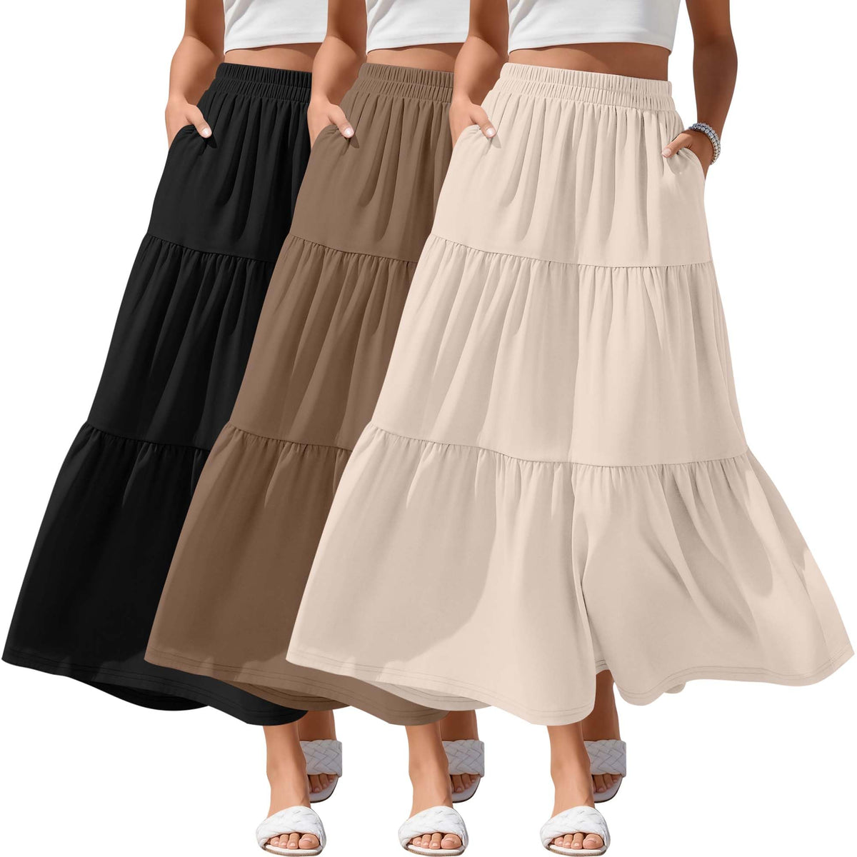 3 Pack Women's Maxi Tiered Skirts