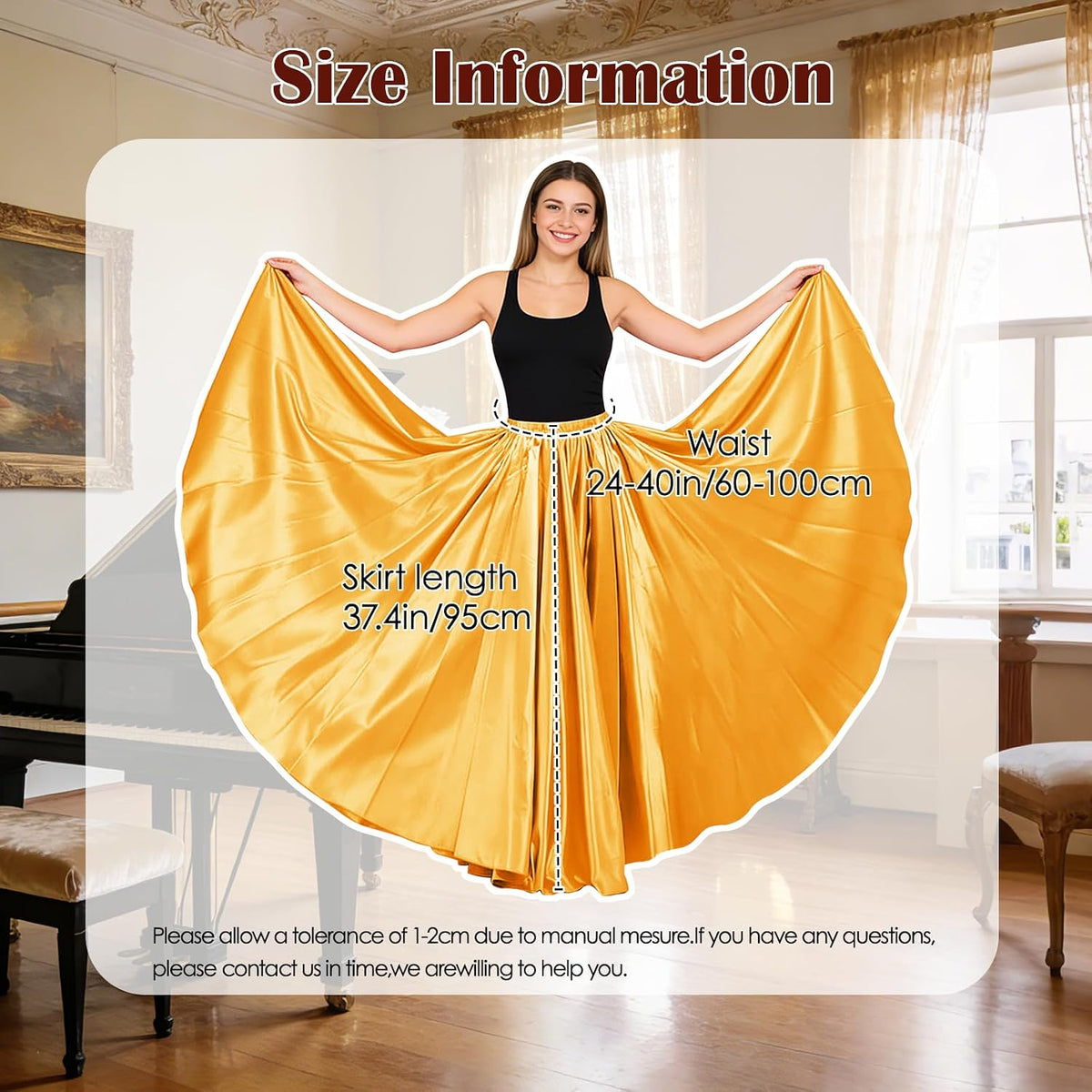 Women Satin Full Circle Ankle Length Swing Long Skirt Maxi Shiny Skirt for Party Cosplay Belly Dance Performance Costume