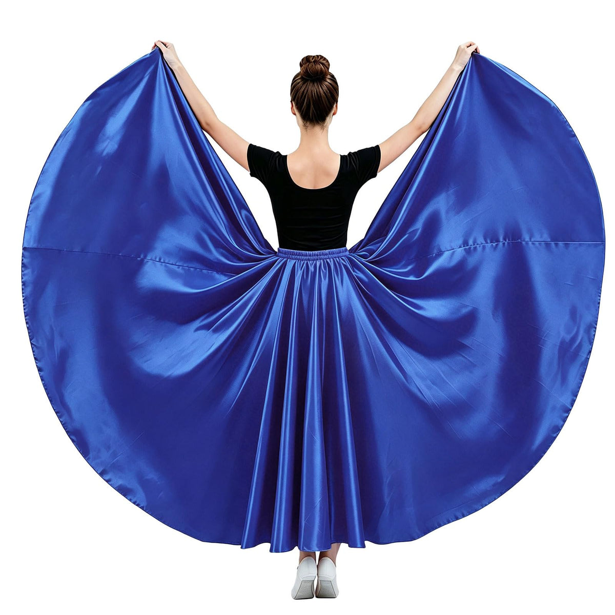 Womens Satin Long Maxi Dance Skirt with 360 & 540 Degrees for Performance Daily Wear