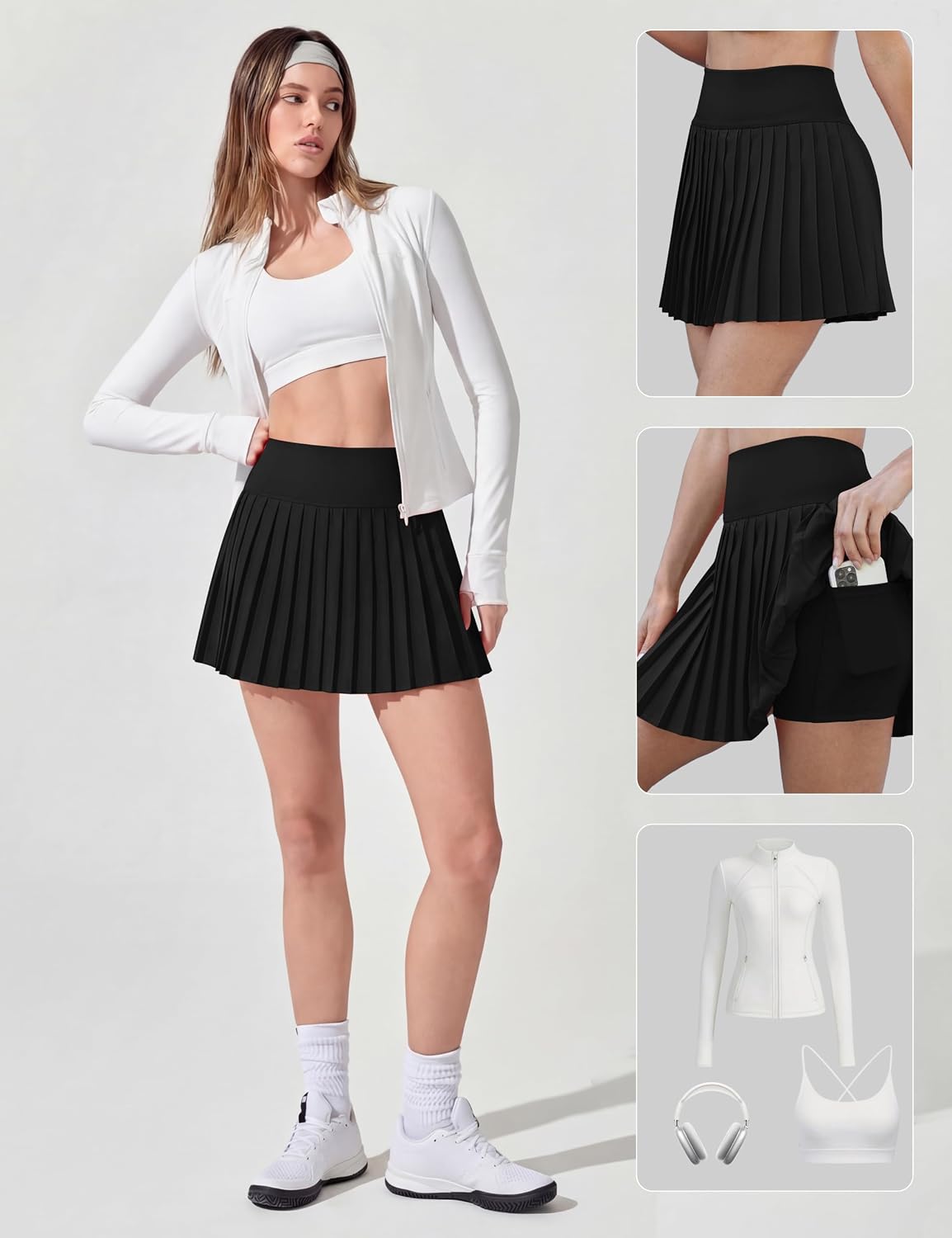 Alaroo Pleated Tennis Skirt for Women with Pockets Shorts Skort