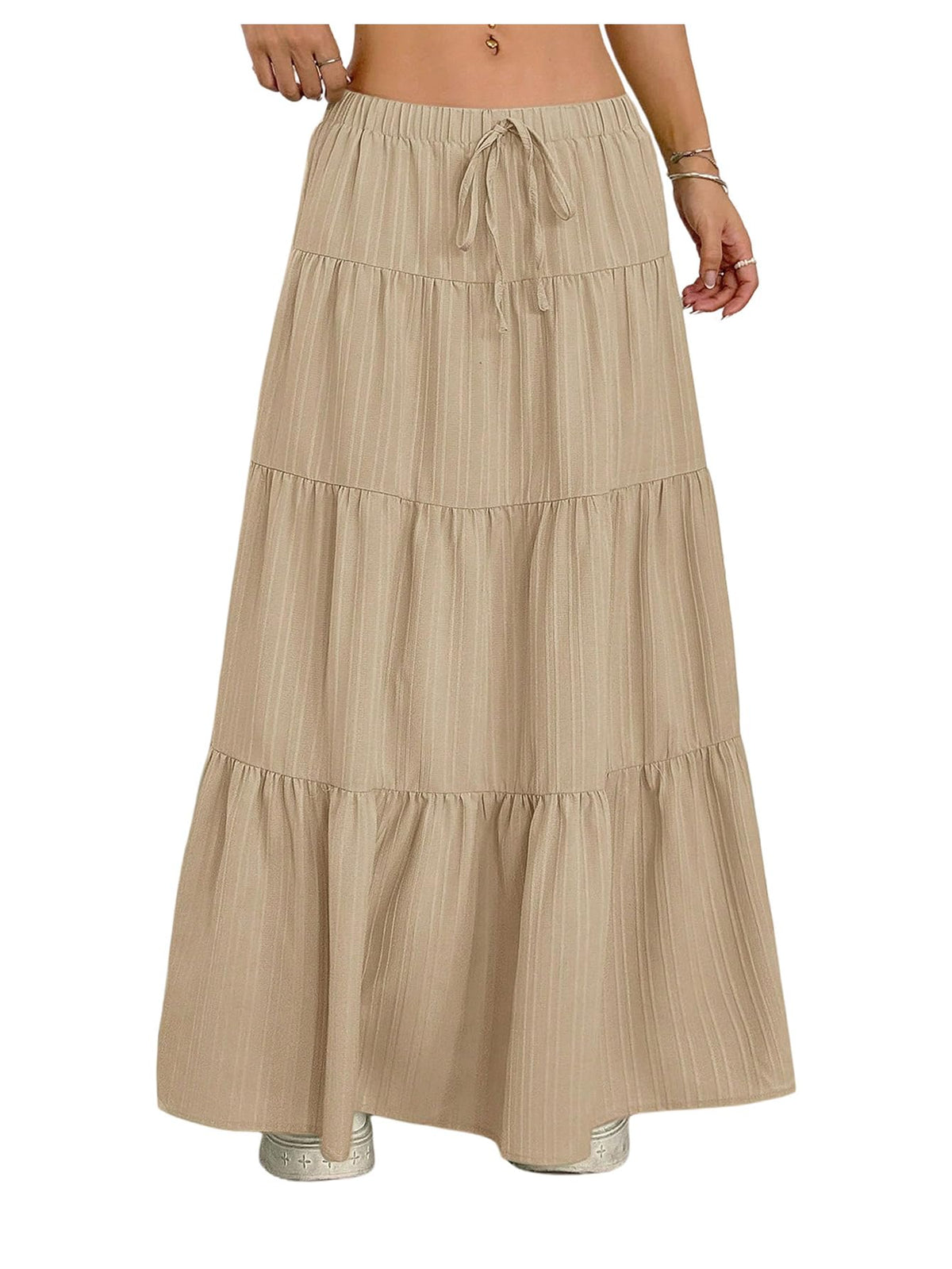Verdusa Women's Boho Flowy Ruffle Long Maxi Skirt Summer Beach Outfits