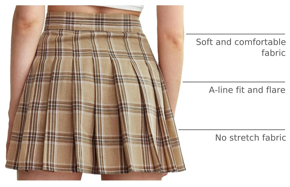 WDIRARA Women's Plaid High Waist Pleated Skater A Line Uniform Mini Skirt