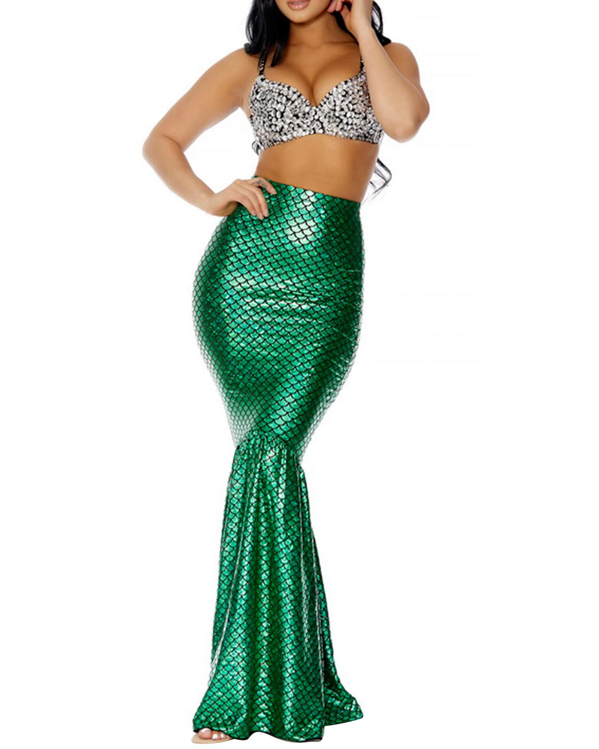 Women Halloween Mermaid Costumes High Waist Sequin Scales Bodycon Fishtail Skirt Masquerade Cosplay Party Outfits