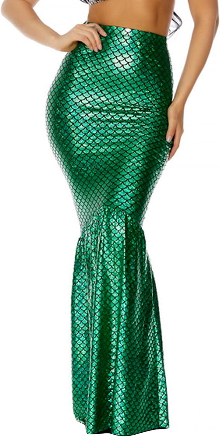 Women Halloween Mermaid Sequin Scale Skirt Package Hip High Waist Fishtail Costume Role-Play Party Cos Outfits
