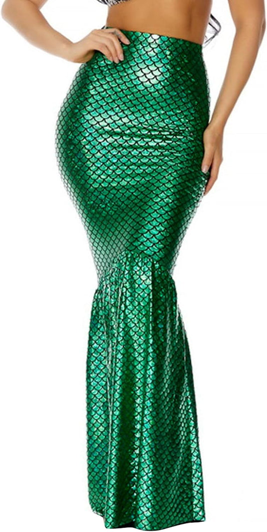 Women Halloween Mermaid Sequin Scale Skirt Package Hip High Waist Fishtail Costume Role-Play Party Cos Outfits