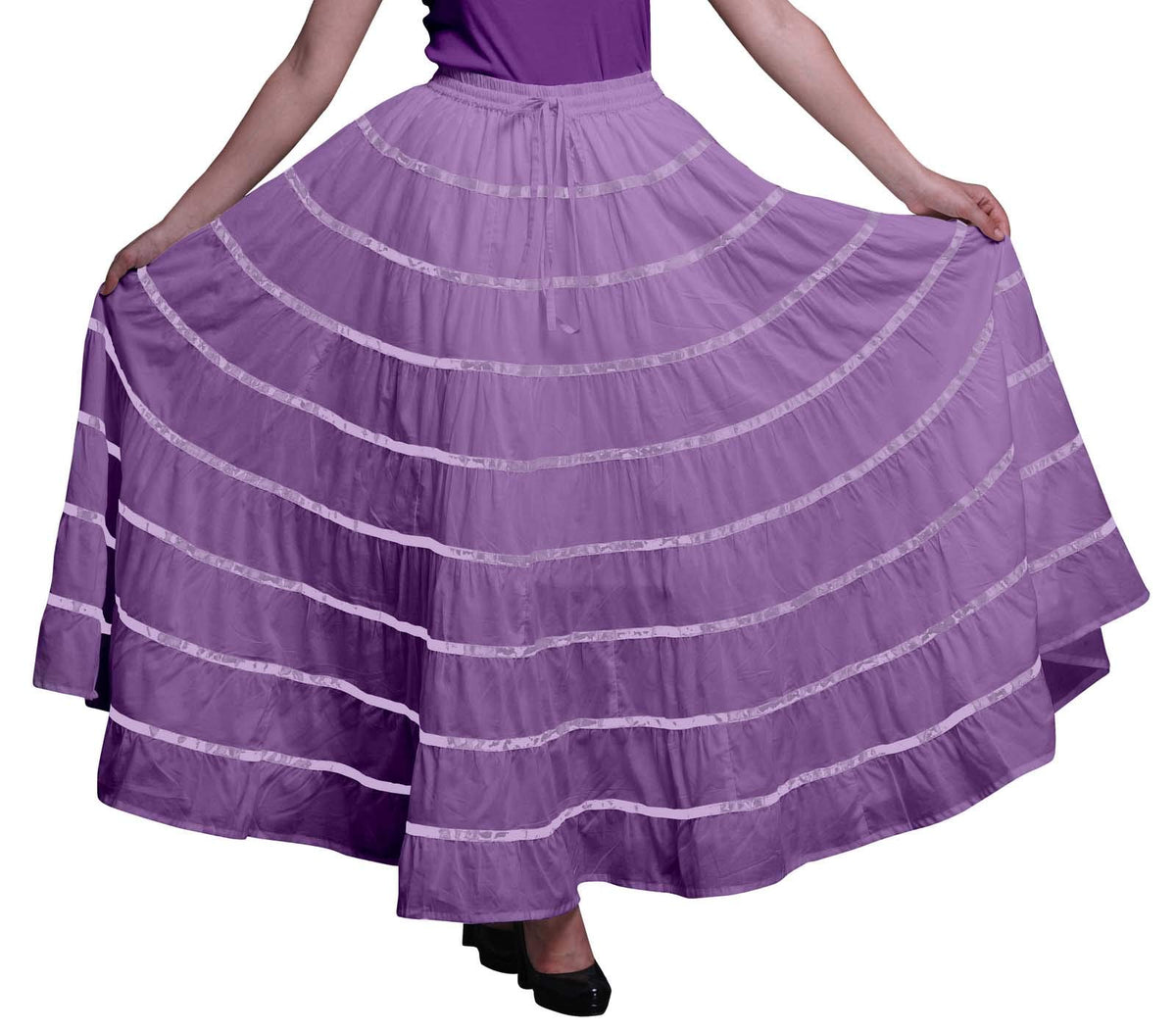 Solid Long Maxi Cotton Beach Wear Skirt for Women Elastic Waist Skirt Summer Wear
