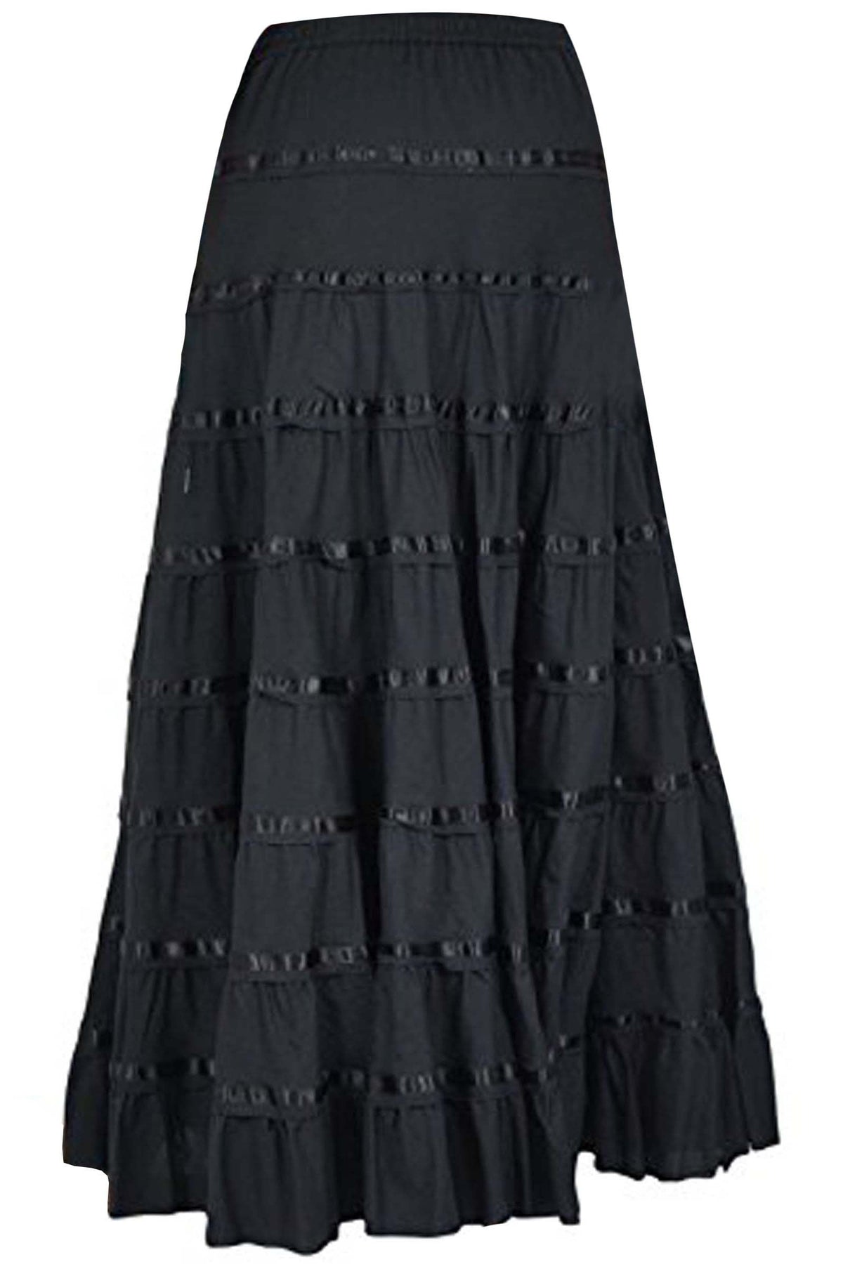 Solid Long Maxi Cotton Beach Wear Skirt for Women Elastic Waist Skirt Summer Wear