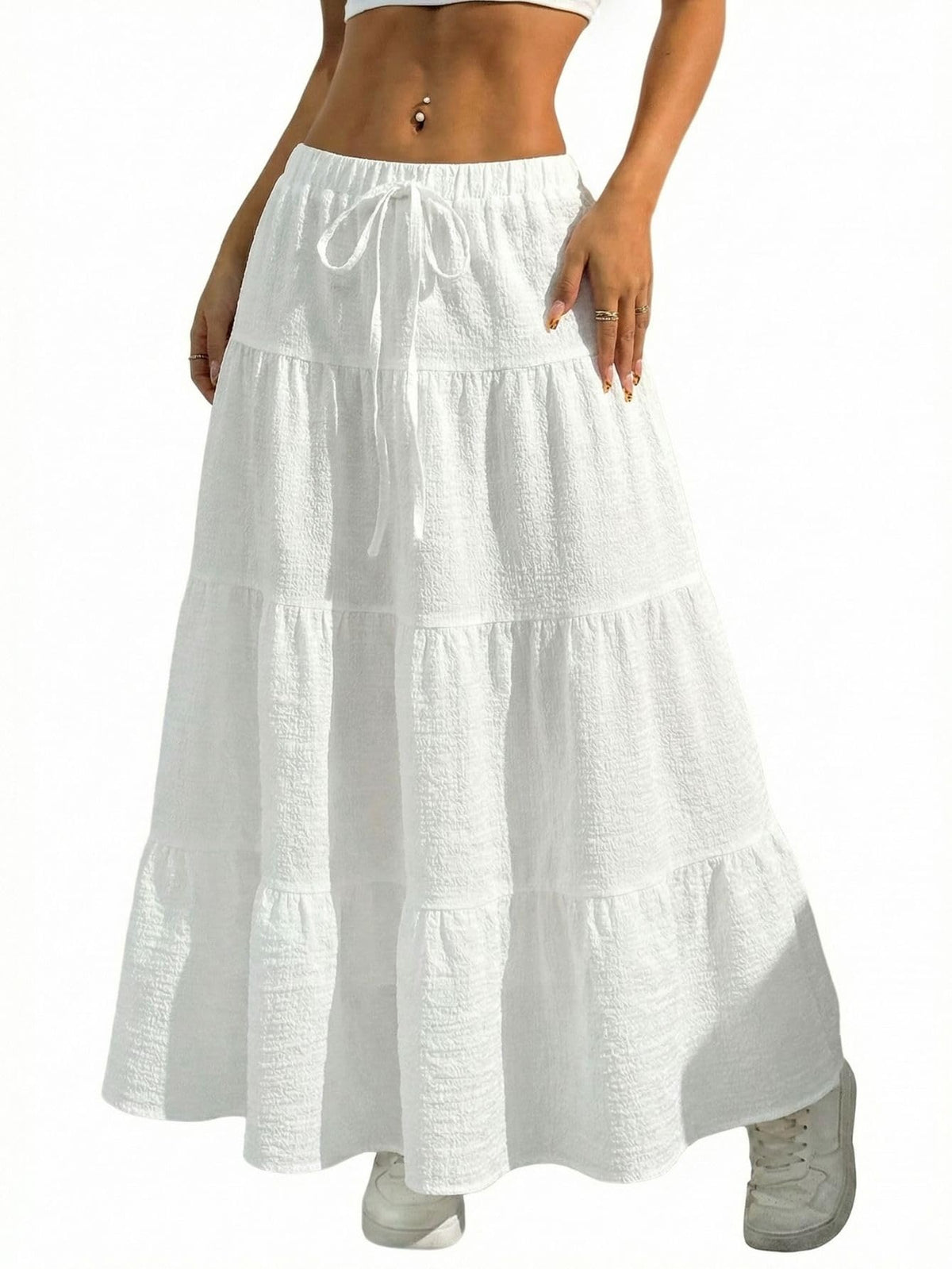 Verdusa Women's Boho Flowy Ruffle Long Maxi Skirt Summer Beach Outfits