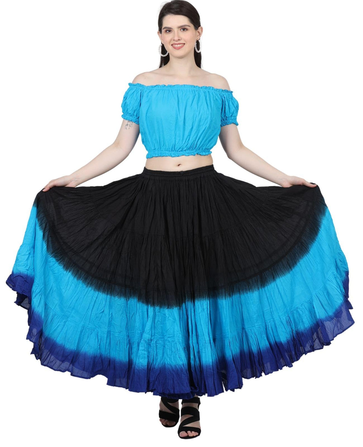 Wevez Women’s 40 Inch Cotton Full Circle Elastic Waist Tribal Fusion Belly Dance A Line Plus Size Maxi Skirt