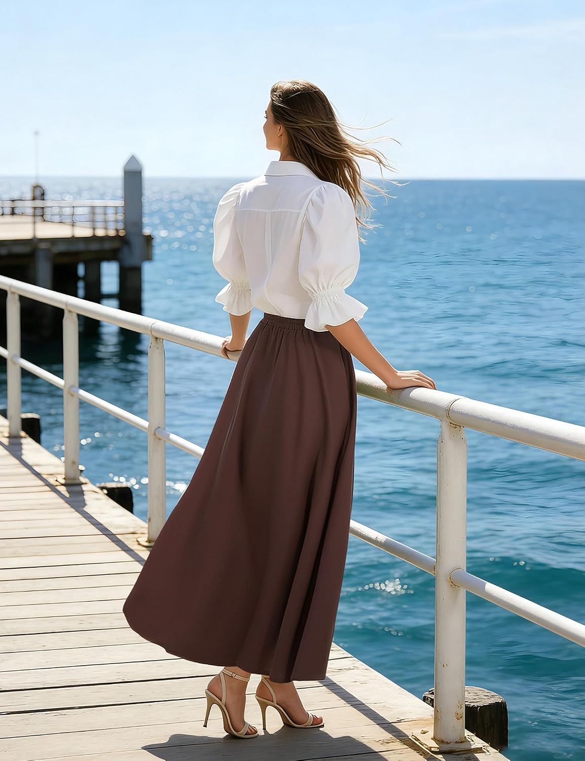 Soojun Women's Solid Cotton Linen Retro Vintage A-line Long Flowy Skirts