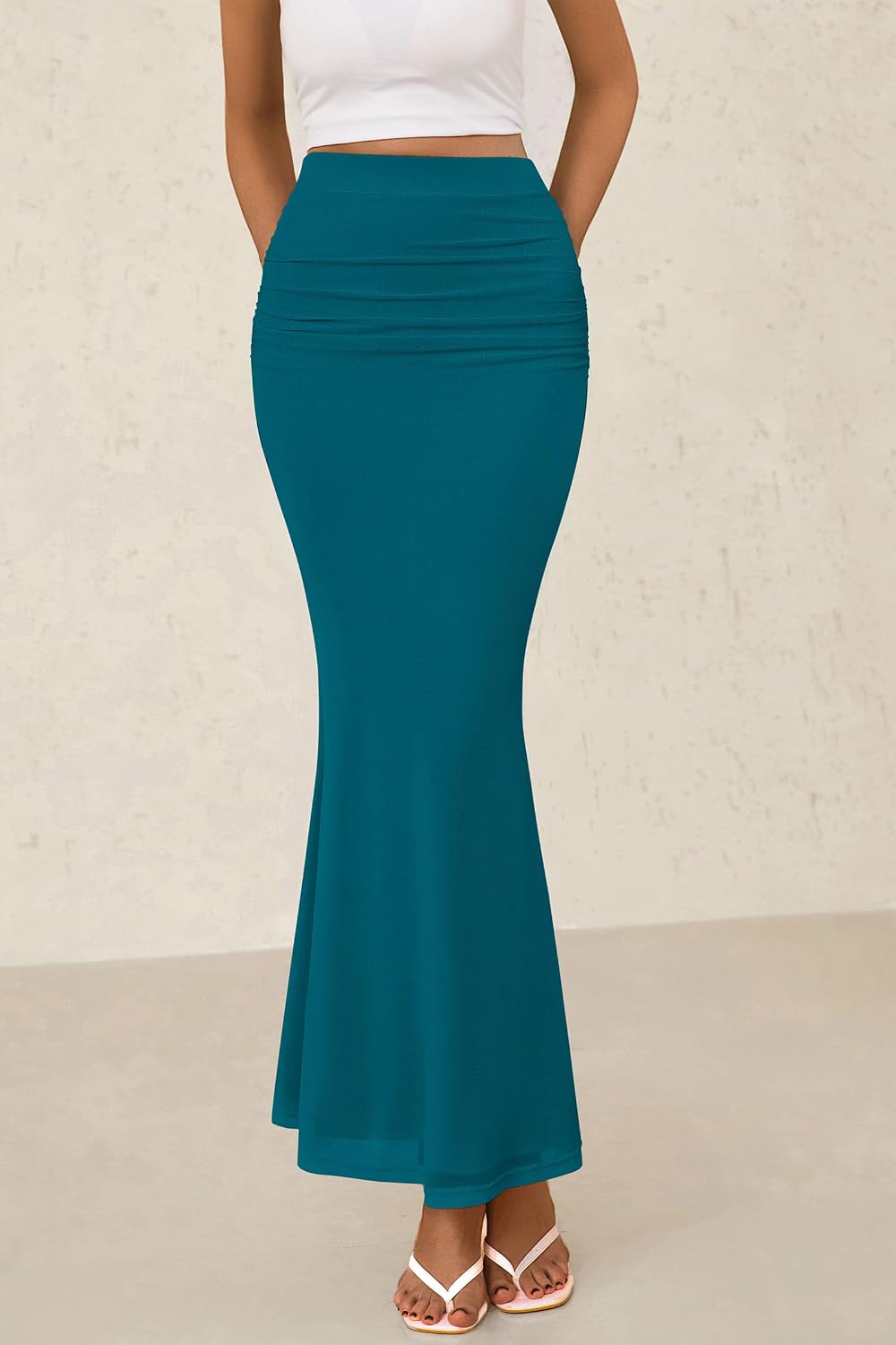 PRETTYGARDEN Maxi Skirts for Women Bodycon Mermaid Mesh Skirt