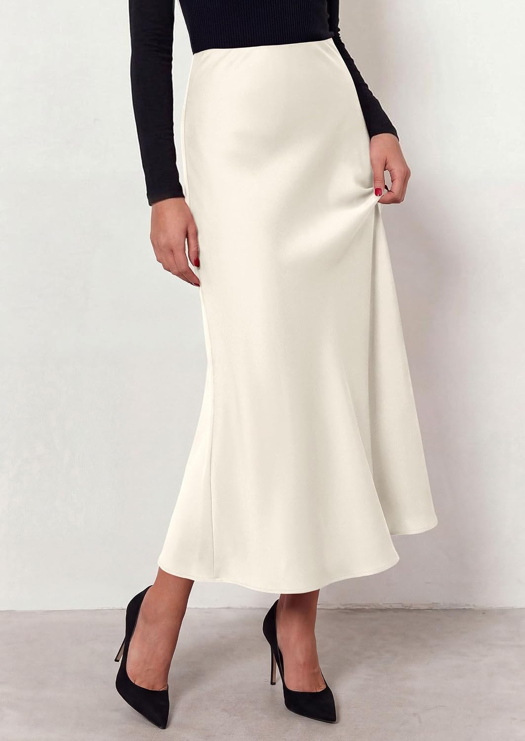 PRETTYGARDEN Women's Silk Satin Maxi Skirts Fall Clothes