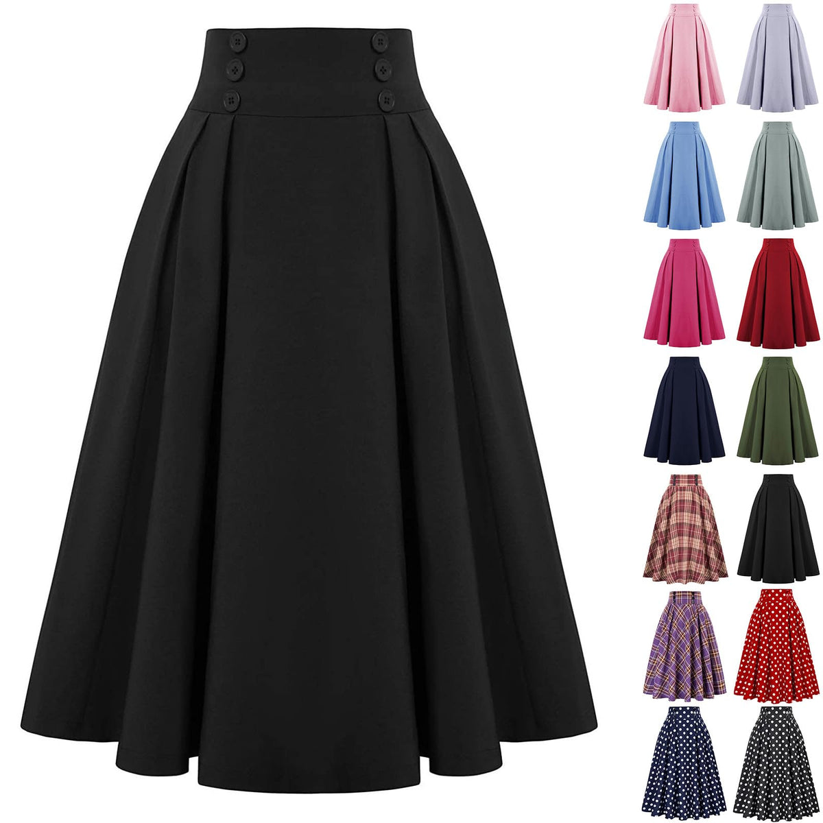 Midi Skirts for Women Elastic High Waisted A Line Flowy Pleated Skirt Business Casual Elegant Vintage Skirts