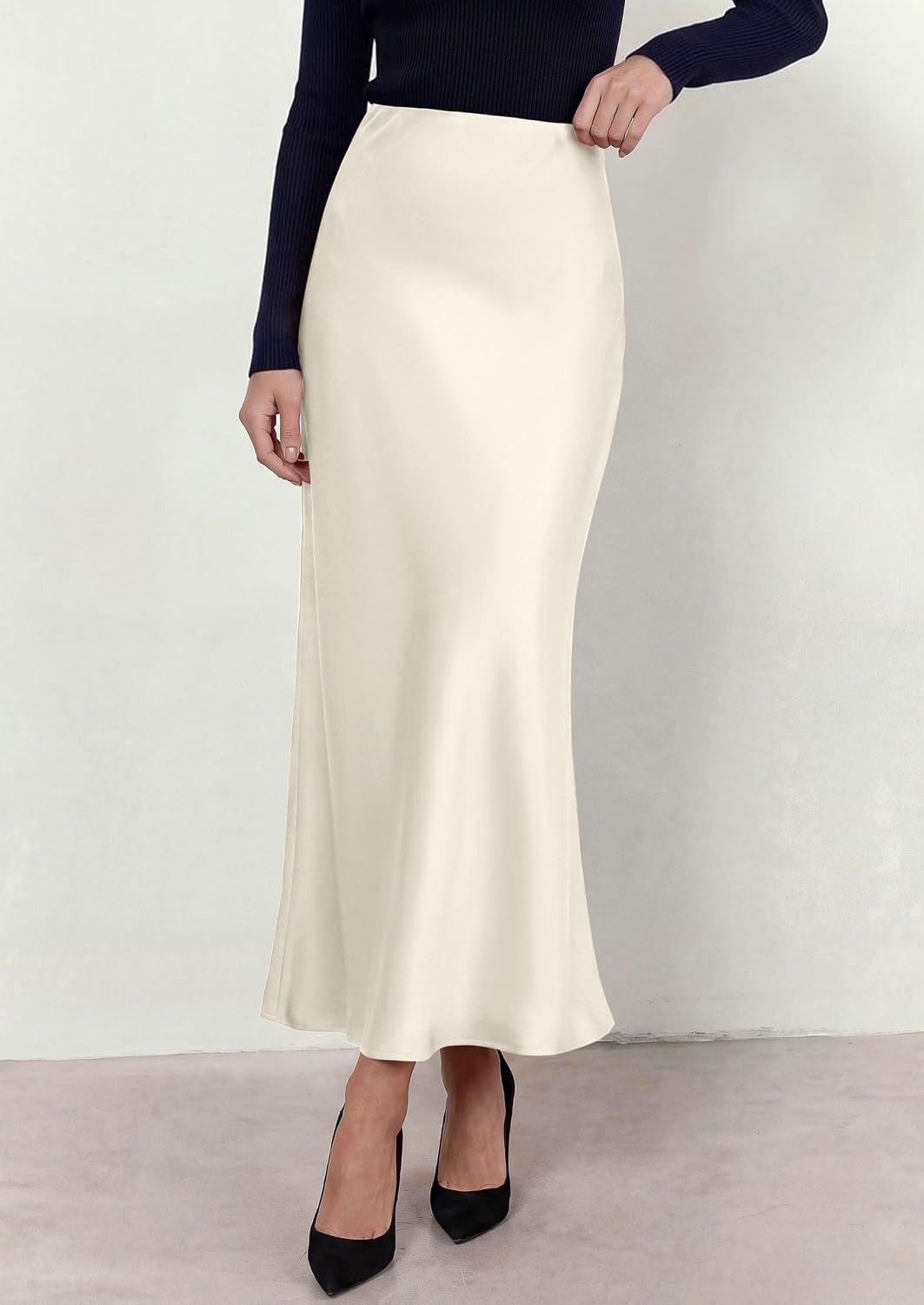 PRETTYGARDEN Women's Silk Satin Maxi Skirts Fall Clothes