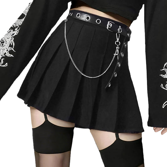 AULKEEP Pleated Mini Skirt Goth High Waist Skort with Belt