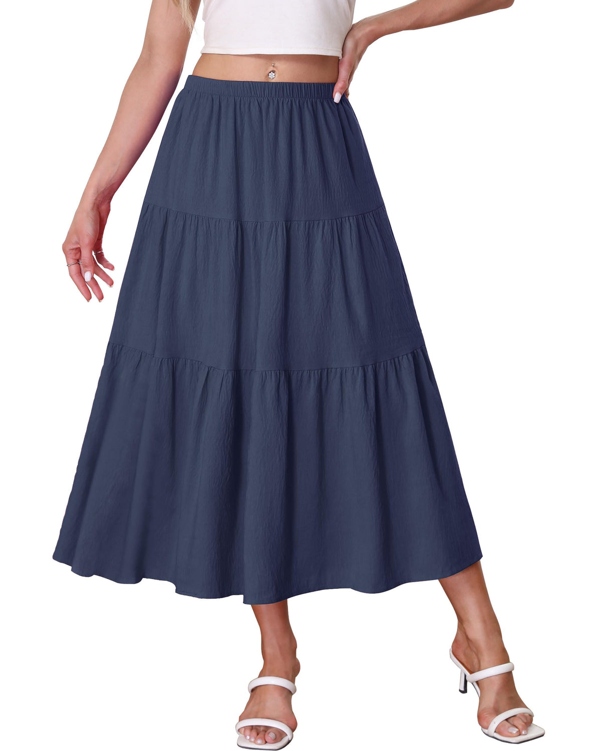 Kingfancy Women's Boho Midi Skirt A-Line Flowy Skirts