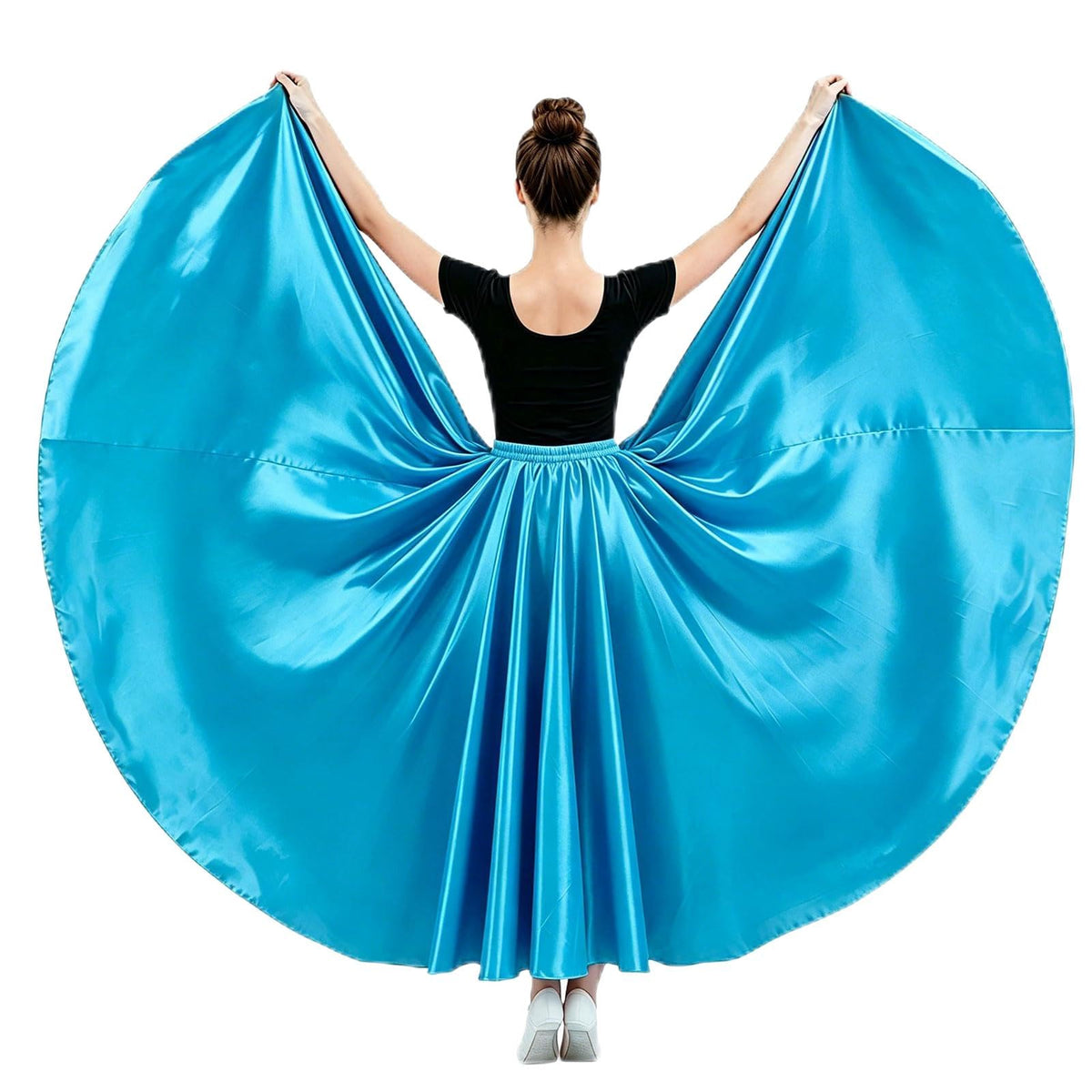 Womens Satin Long Maxi Dance Skirt with 360 & 540 Degrees for Performance Daily Wear