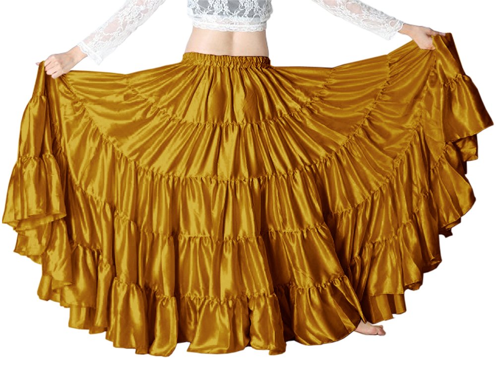 Indian Trendy Women's Satin 12 Yard 5 Tiered Gypsy Belly Dance Skirt Flamenco